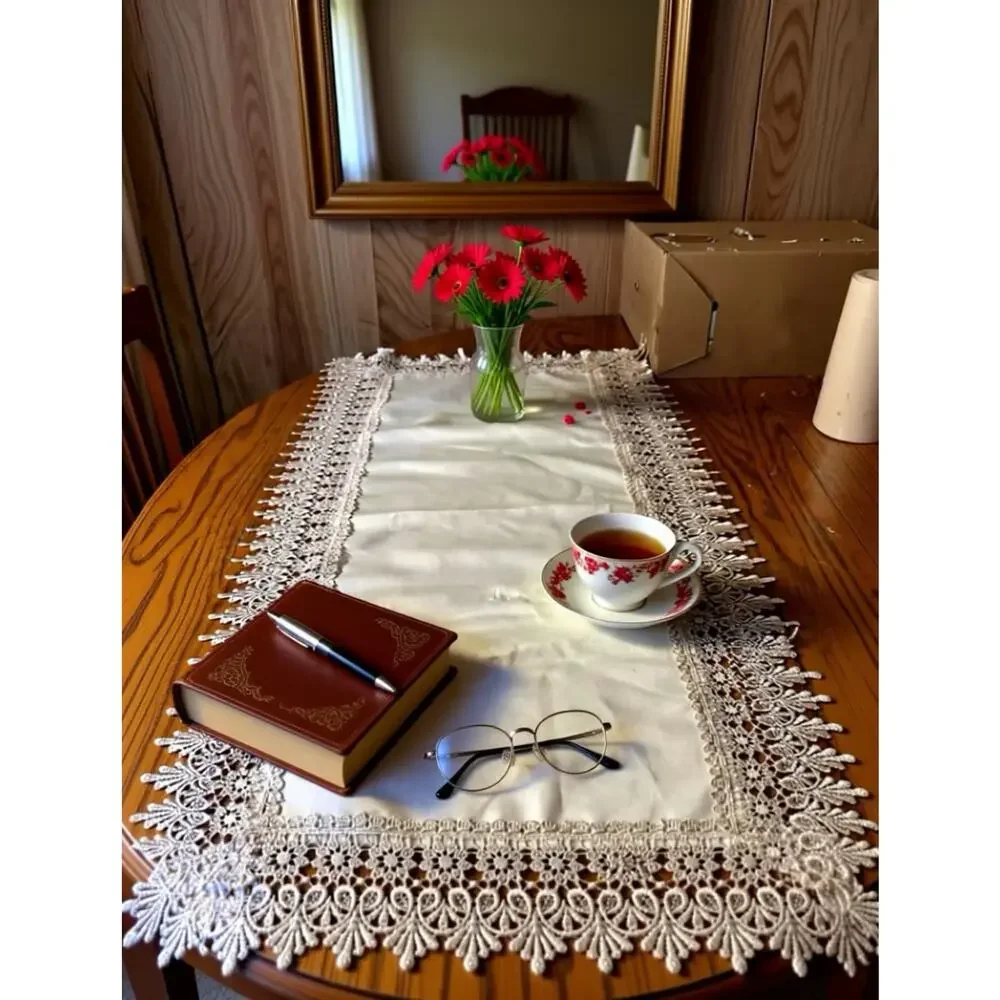 Rectangle doily with elegant edge lace trim handmade mint condition